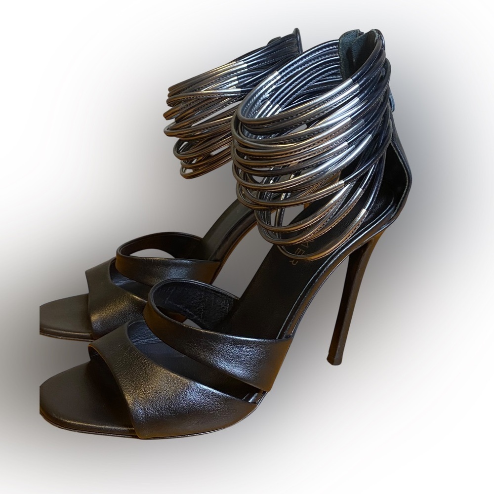 Grey Mer Italian Leather Cuff Ankle Sandal Stiletto Heels Women’s SZ EU36 US6